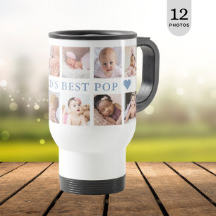 Mug De Voyage Modern 12 Photo Collage Blue World's Best Pop