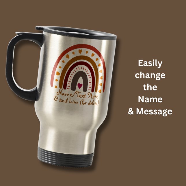 Mug De Voyage Modifier le texte Ajouter le nom Boho Rainbow Hear (Créateur téléchargé)