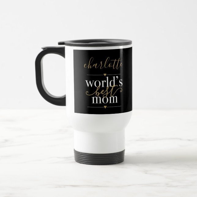 Mug De Voyage Mondes Personnalisés Meilleur Maman Noir Et Or (Gauche)