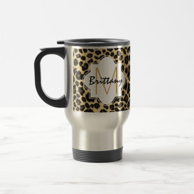 Mug De Voyage Monogramme à la mode d'empreinte de léopard de (Gauche)