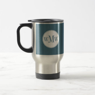 Mug De Voyage Monogramme à rayures bleu acier