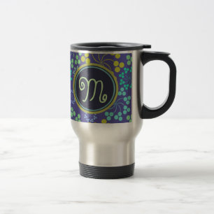 Mug De Voyage Monogramme Abstrait Funky Blue Floral