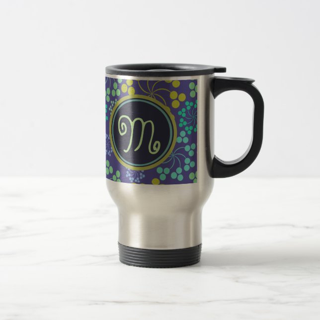 Mug De Voyage Monogramme Abstrait Funky Blue Floral (Droit)
