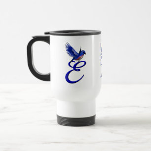 Mug De Voyage Monogramme Bluebird Initiale E Élégant Personnalis