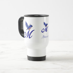 Mug De Voyage Monogramme Bluebird Initiale M Élégant Personnalis
