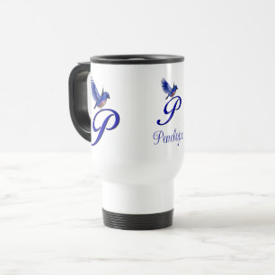 Mug De Voyage Monogramme Bluebird Initiale P Élégant Personnalis