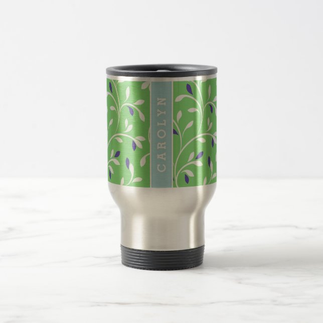 Mug De Voyage Monogramme bouclé vert moderne mignon de motif de (Centre)