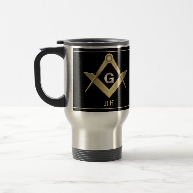 Mug De Voyage Monogramme Carré et boussole classique (Gauche)