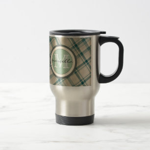 Mug De Voyage Monogramme crème vert de plaid