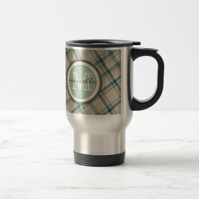 Mug De Voyage Monogramme crème vert de plaid (Droit)