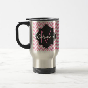 Mug De Voyage Monogramme de Chevron de rose en pastel et de