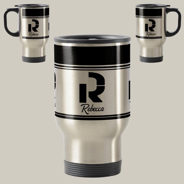 Mug De Voyage Monogramme de nom moderne personnalisé élégant (Créateur téléchargé)