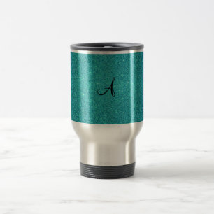 Mug De Voyage Monogramme de parties scintillantes de turquoise