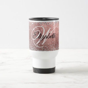 Mug De Voyage Monogramme de Rose de Parties scintillant en argen