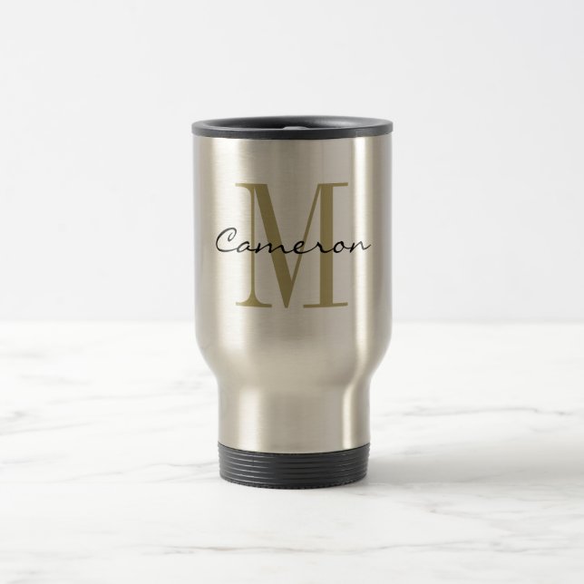 Mug De Voyage Monogramme d'or initial et nom personnalisé (Centre)