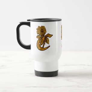 Mug De Voyage Monogramme Initiale C Élégant Péonie Dorée Personn
