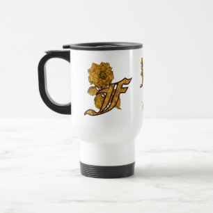 Mug De Voyage Monogramme Initiale F Élégant Péonie Personnalisé