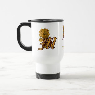 Mug De Voyage Monogramme Initiale M Élégant Péonie Personnalisé