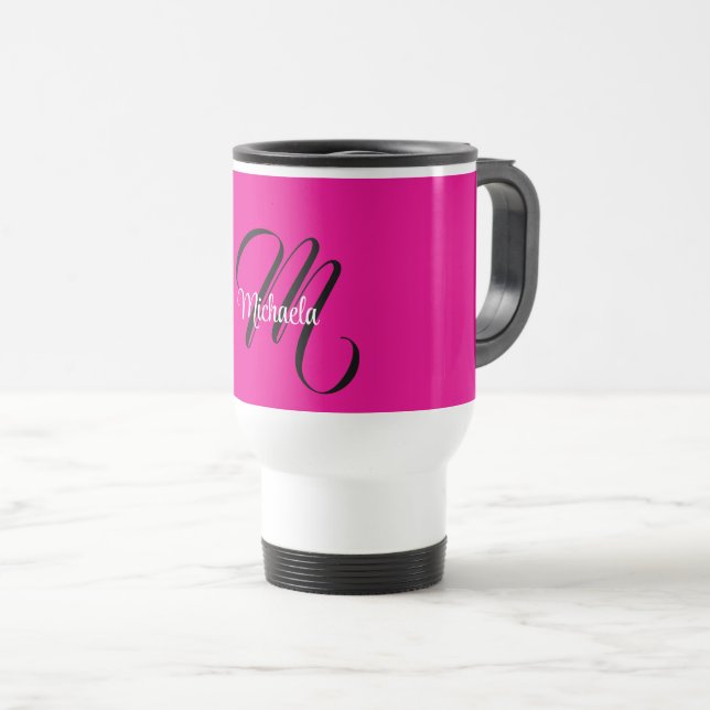 Mug De Voyage Monogramme moderne minimaliste nom initial rose ch (Devant droit)
