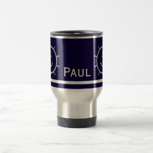 Mug De Voyage Monogramme personnalisable d'ancre et de roue naut