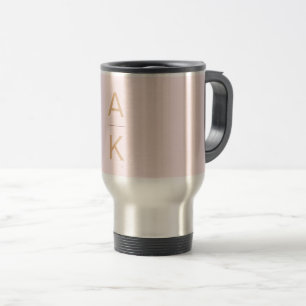 Mug De Voyage Monogramme personnalisé moderne rose et or