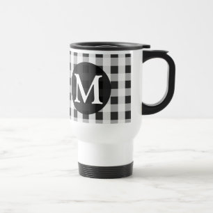 Mug De Voyage Monogramme personnalisé par motif gris de guingan