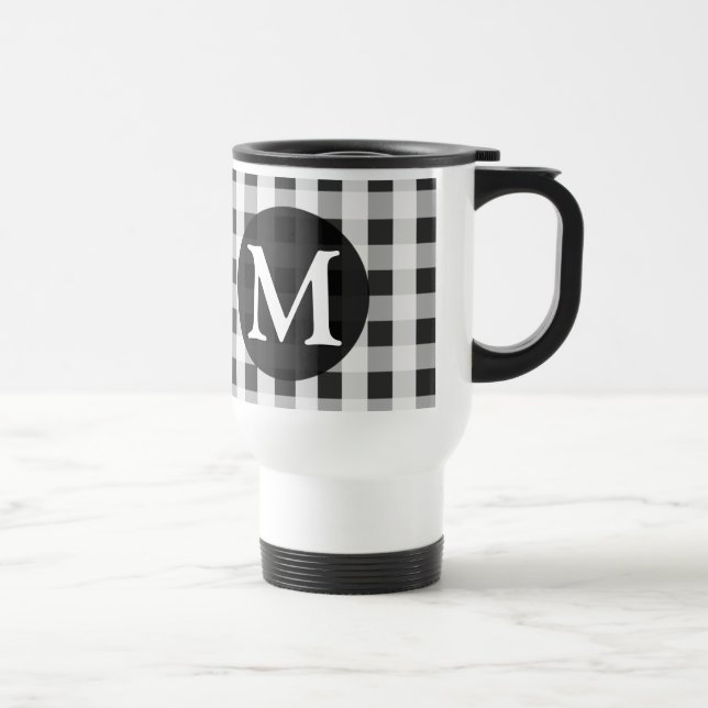 Mug De Voyage Monogramme personnalisé par motif gris de guingan (Droite)