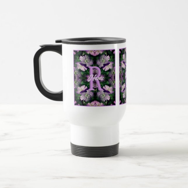 Mug De Voyage Monogramme personnalisé Votre initiale Nom Géraniu (Gauche)