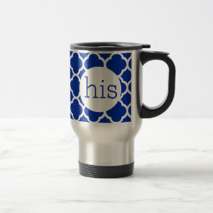 Mug De Voyage Monogramme Quatrefoil Bleu Saphir
