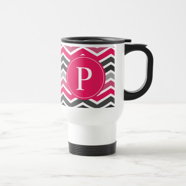 Mug De Voyage Monogramme rose gris gris clair Chevron (Droite)
