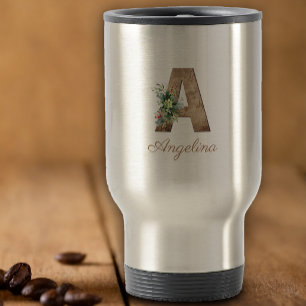 Mug De Voyage Monogramme Une lettre de bois fleur rouge
