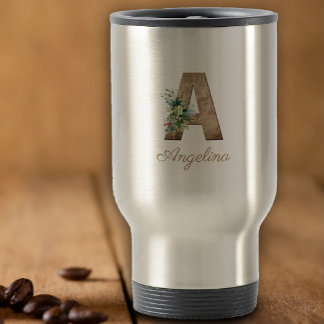 Mug De Voyage Monogramme Une lettre de bois fleur rouge