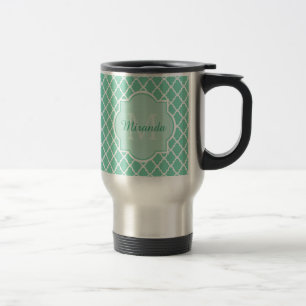 Mug De Voyage Monogramme vert en bon état élégant de Quatrefoil