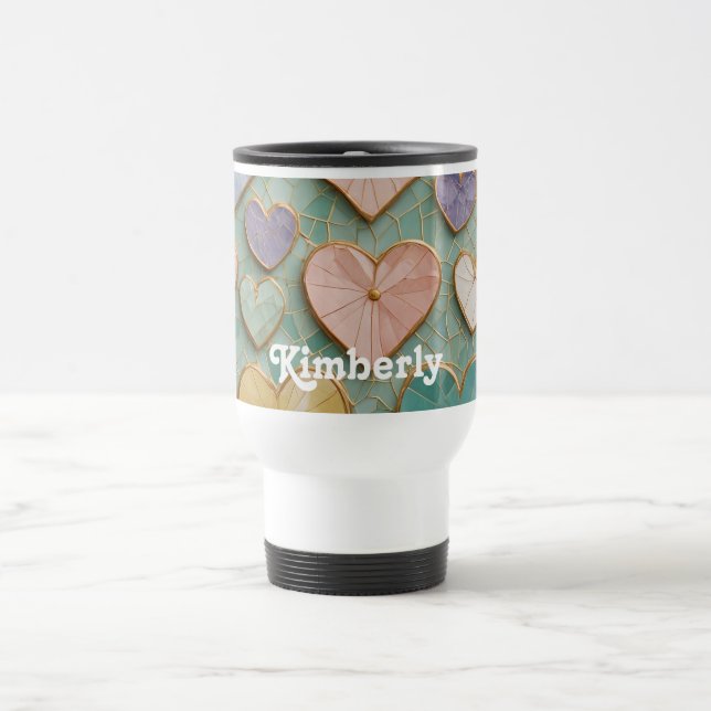 Mug De Voyage Mosaic Love : Coeurs Pastel (Centre)