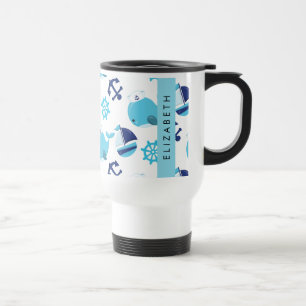 Mug De Voyage Motif De Baleines, Baleines Bleues, Votre Nom