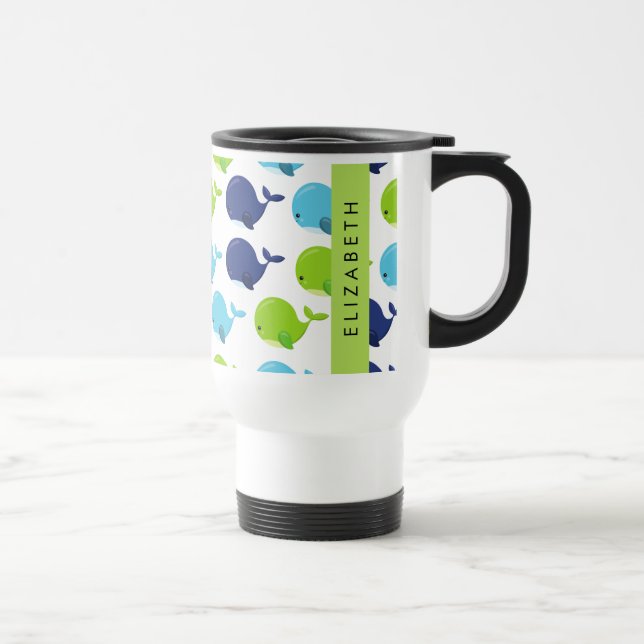 Mug De Voyage Motif De Baleines, Beaux Baleines, Votre Nom (Droite)