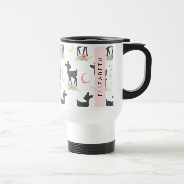 Mug De Voyage Motif de cerfs, Cerf de bébé, Boho, Fleurs, Votre  (Droite)