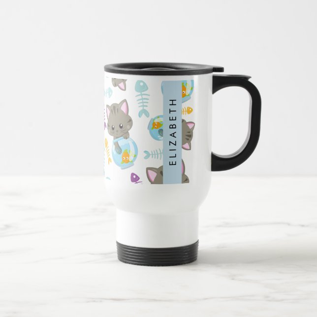 Mug De Voyage Motif De Chats, Chats Mignons, Chatons, Votre Nom (Droite)