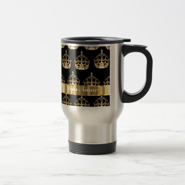 Mug De Voyage Motif de couronne d'or sur le noir (Droit)