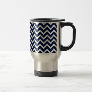 Mug De Voyage Motif de la marine bleu et blanc Chevron Zigzag