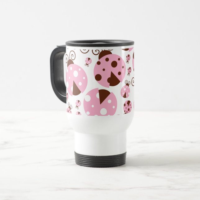 Mug De Voyage Motif De Ladybugs, Mignons Ladybugs, Pink Ladybugs (Devant gauche)
