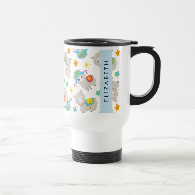 Mug De Voyage Motif De Llamas, Alpacas, Fleurs, Votre Nom (Droite)