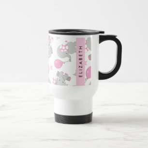 Mug De Voyage Motif D'Eléphants, Eléphants Mignons, Votre Nom