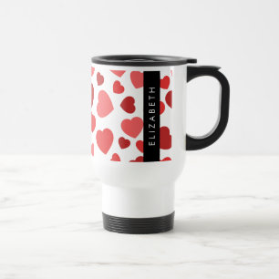 Mug De Voyage Motif Des Coeurs, Coeurs Rouges, Votre Nom