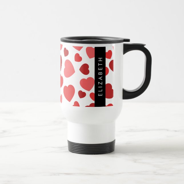 Mug De Voyage Motif Des Coeurs, Coeurs Rouges, Votre Nom (Droite)