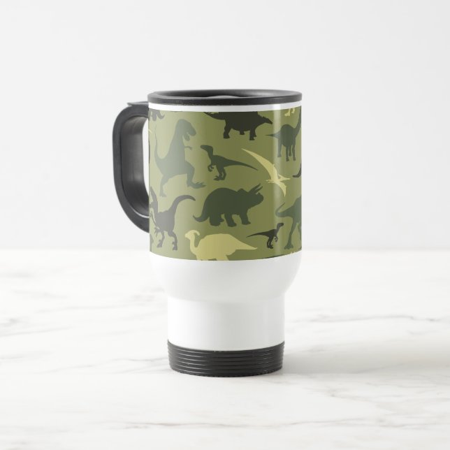 Mug De Voyage Motif Dinosaure, Silhouette Dinosaure, Dino Vert (Devant gauche)