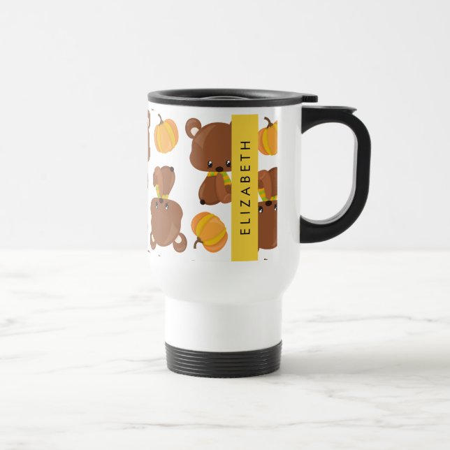 Mug De Voyage Motif D'Ours, Mignons Ours, Citrouille, Votre Nom (Droite)