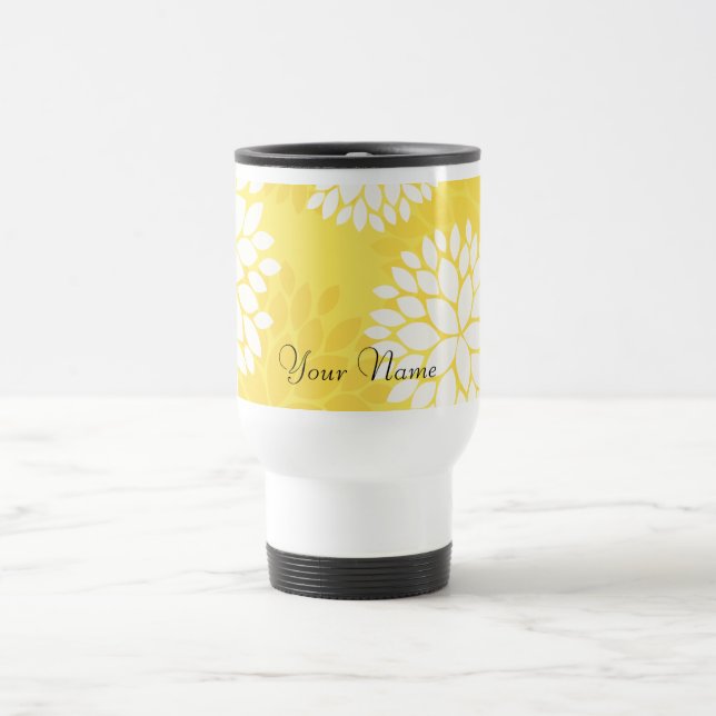 Mug De Voyage Motif floral blanc jaune de monogramme (Centre)