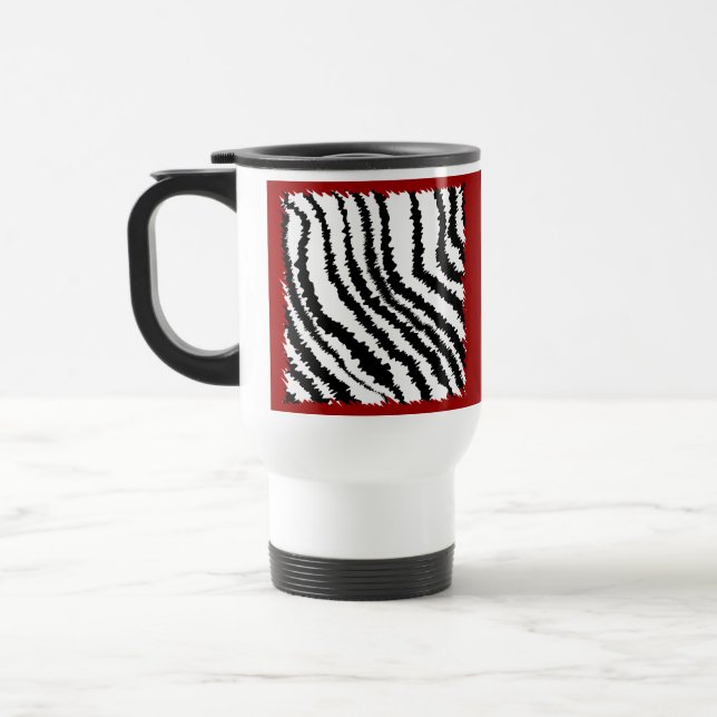 Mug De Voyage Motif noir d'impression de zèbre sur rouge-foncé. (Gauche)
