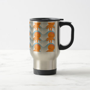 Mug De Voyage Motif Octopus Orange Et Vagues Bleues